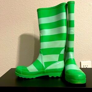J. Crew Green Striped Rain Boots
